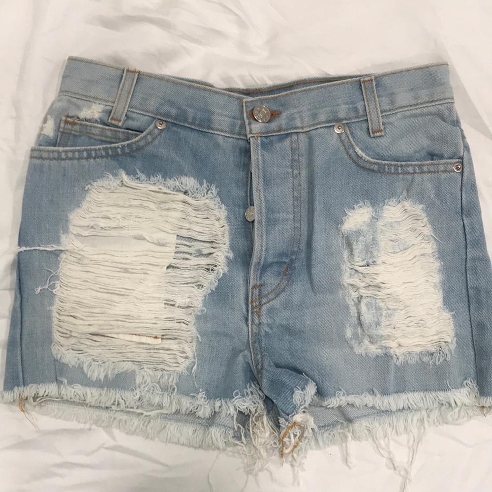 John Galt High Waisted Destroyed Shorts